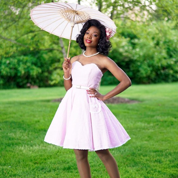 Wax Poetic Clothing Barbie Pink Striped Seersucker Sabrina Dress Size Large NWOT - Picture 1 of 8